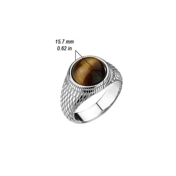Tiger Eye Stone on Lizard Skin 316L Stainless Steel Ring size‎ 7 - Picture 2 of 2